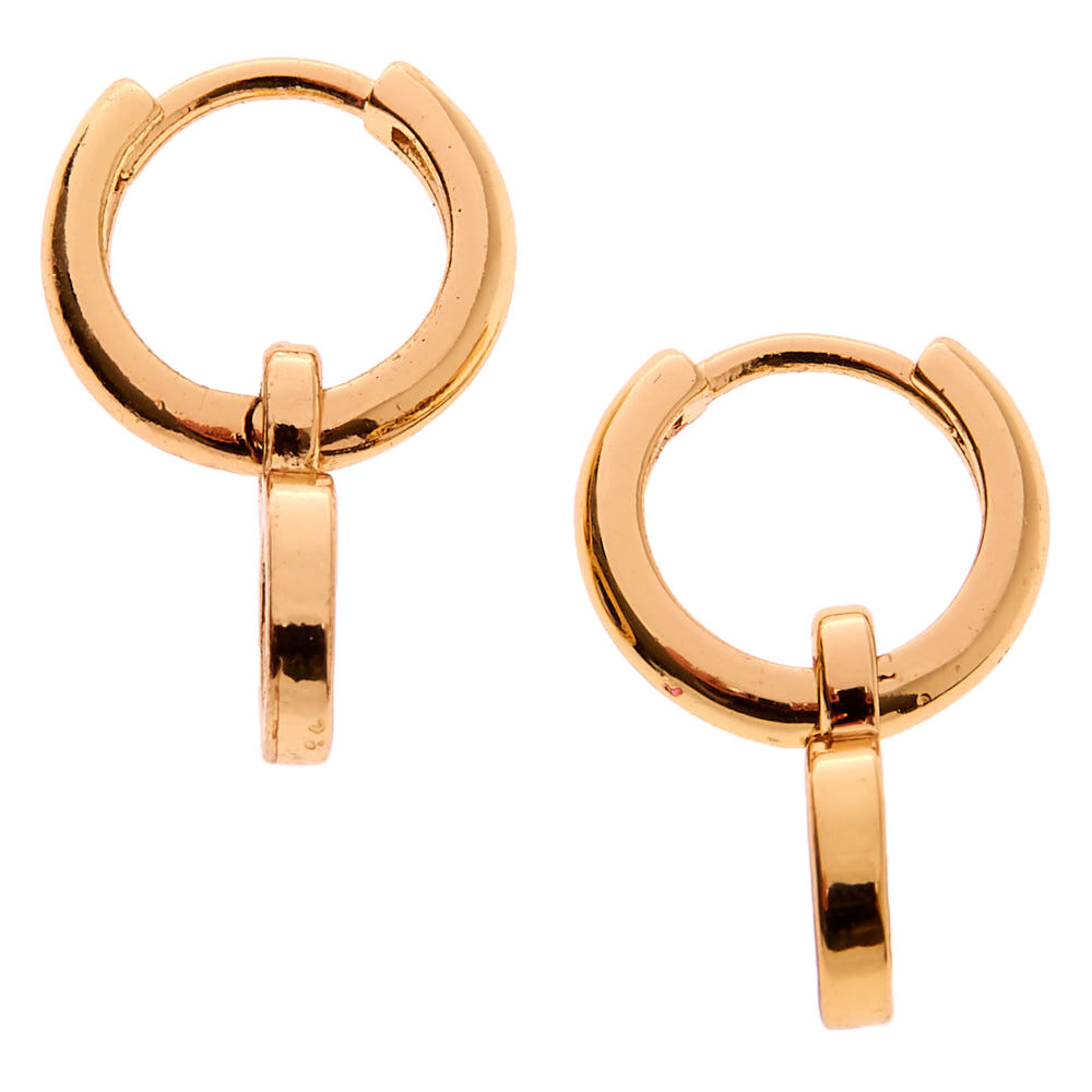Gold 10MM Initial Huggie Hoop Earrings - O,