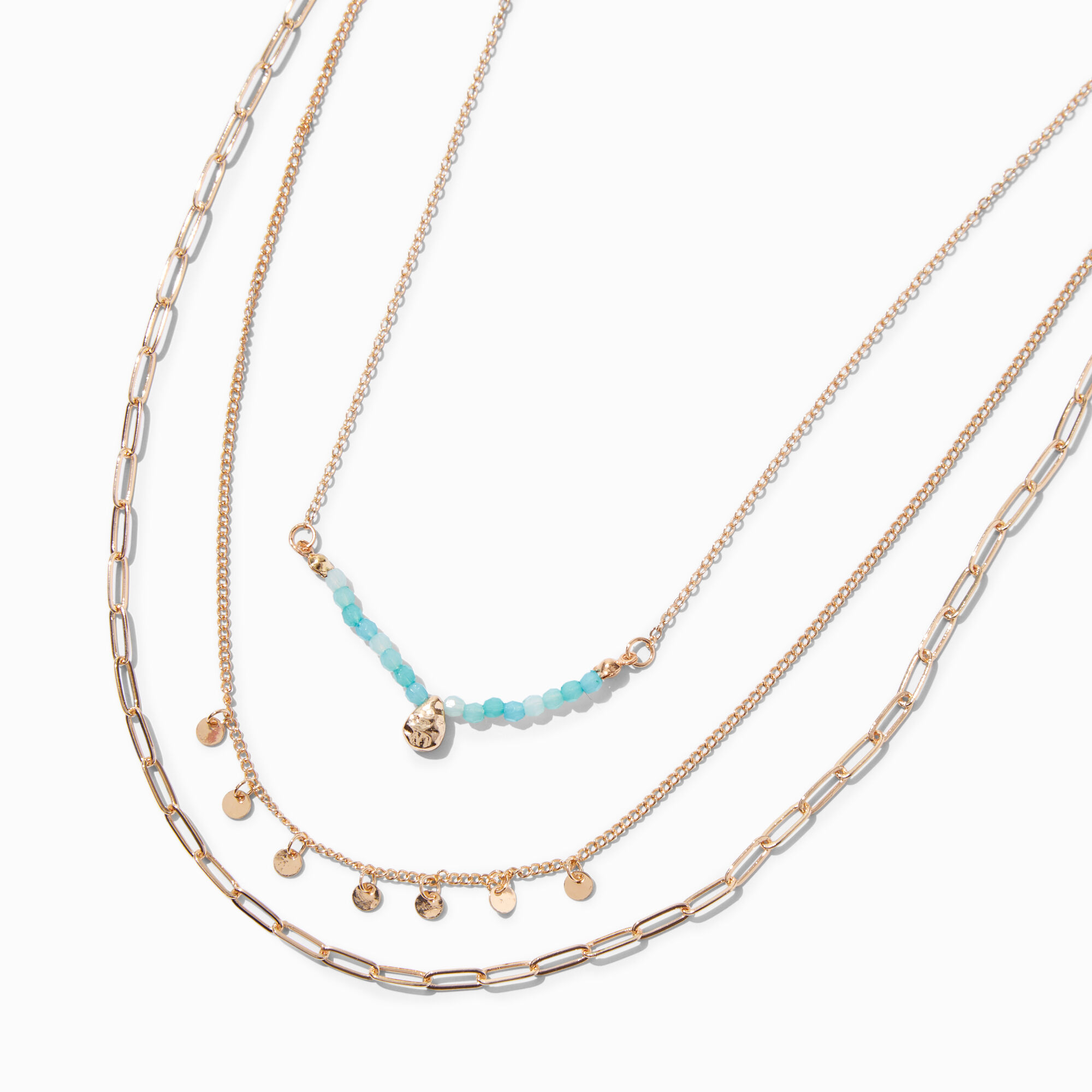 View Claires Beaded GoldTone Disc MultiStrand Necklace Turquoise information