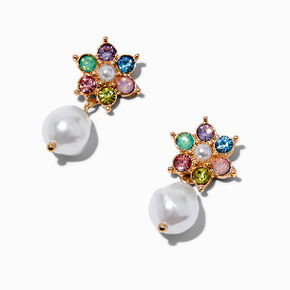 Pastel Flower &amp; Pearl 1&quot; Drop Earrings ,