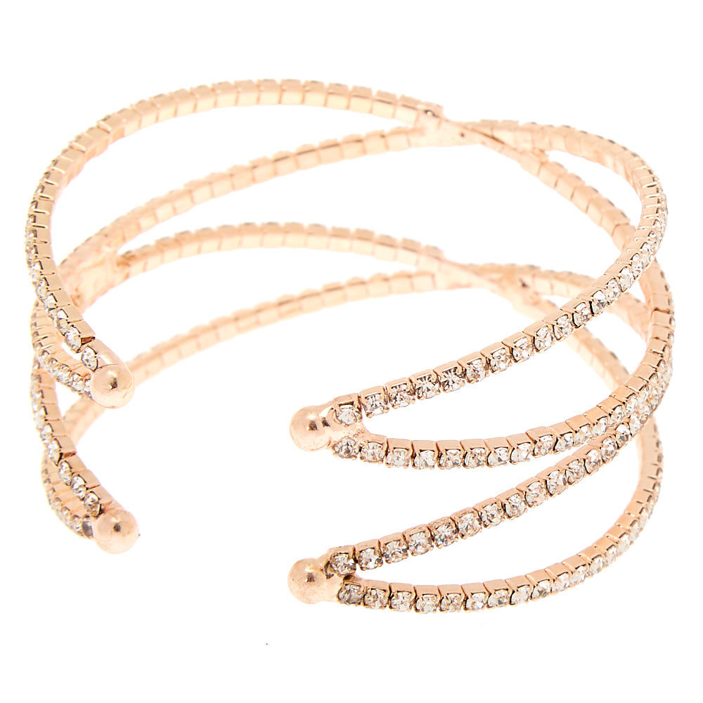 Rose Gold Rhinestone Double Criss Cross Cuff Bracelet,