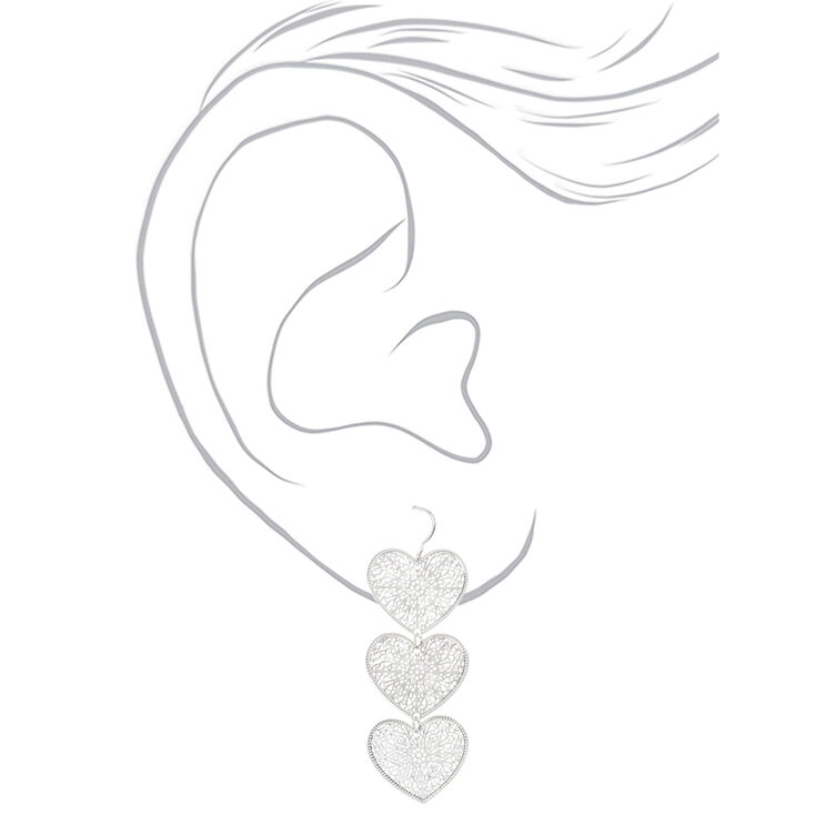 Silver 2&quot; Filigree Heart Drop Earrings,
