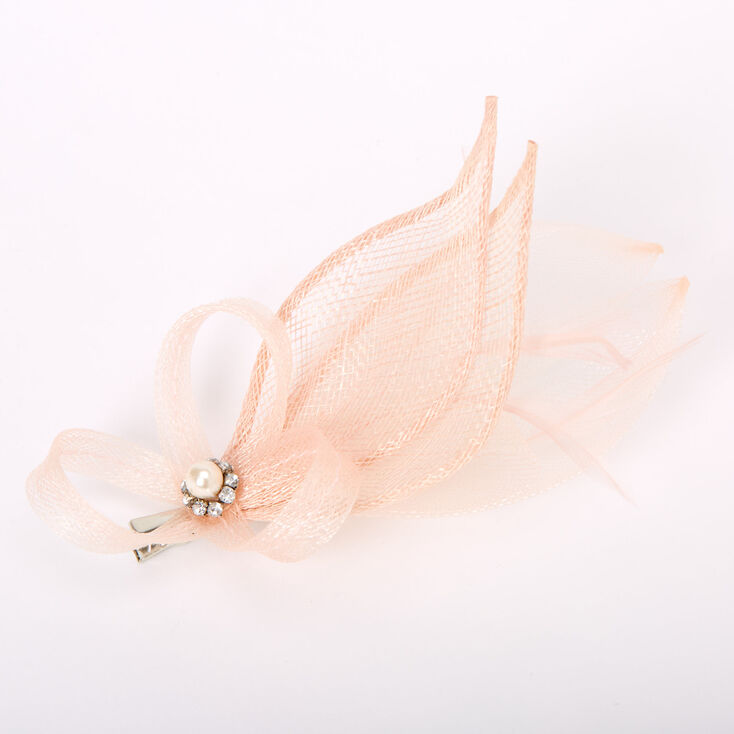 Embellished Teardrop Fascinator Hair Clip - Nude,