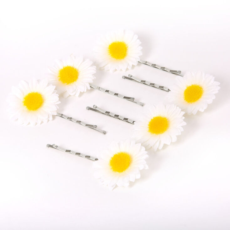 Daisy Flower Hair Pins - White, 6 Pack,