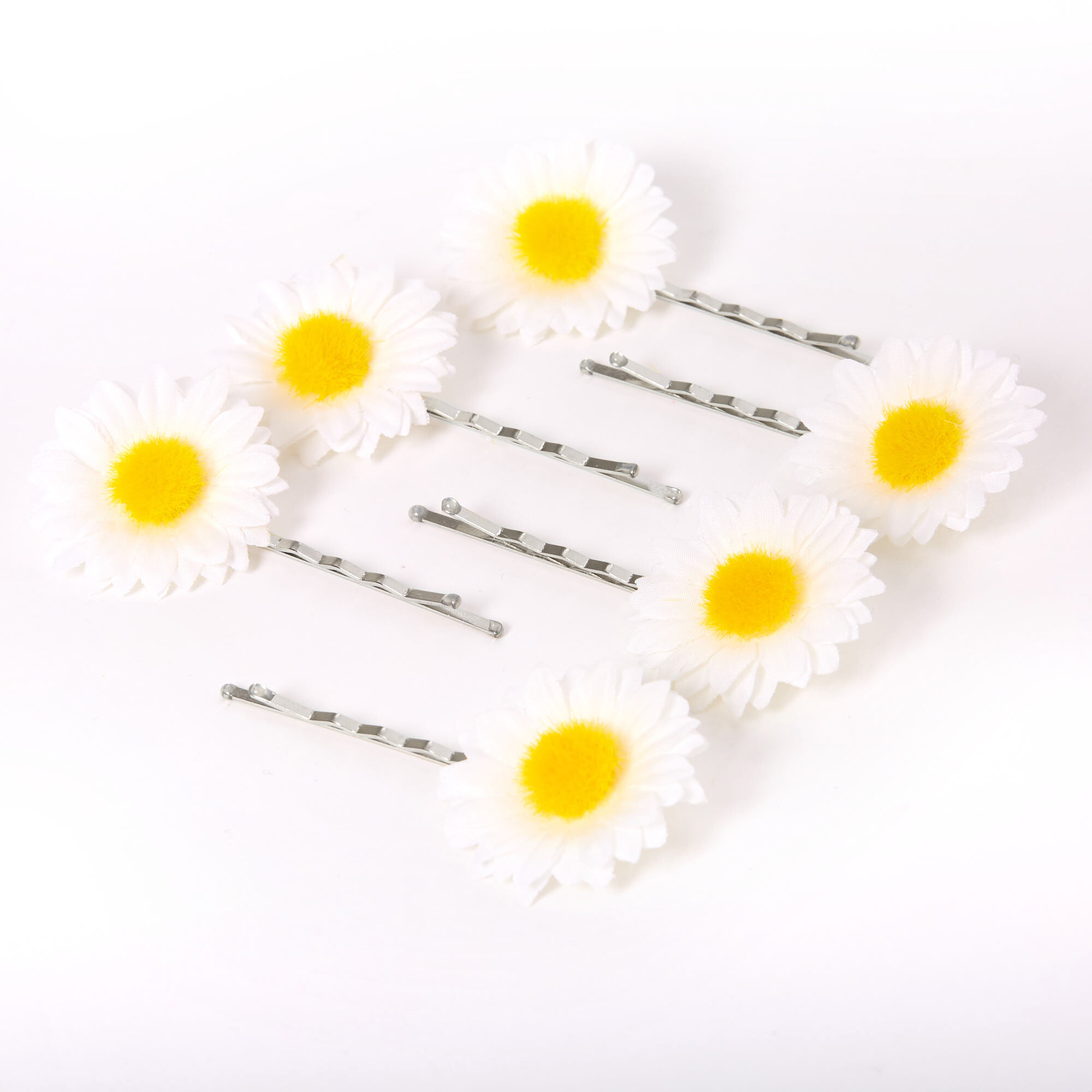 View Claires Daisy Flower Hair Pins White 6 Pack Silver information