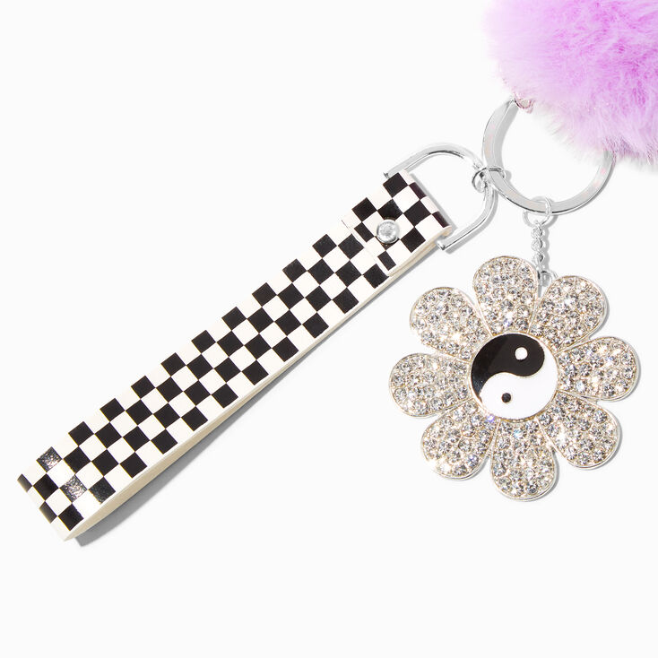 Yin Yang Daisy Pom Keychain,