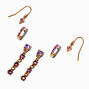 Gold-tone Purple Crystal Earring Stackables Set - 3 Pack,