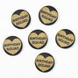 Birthday Squad Glitter Heart Buttons - Black, 6 Pack,