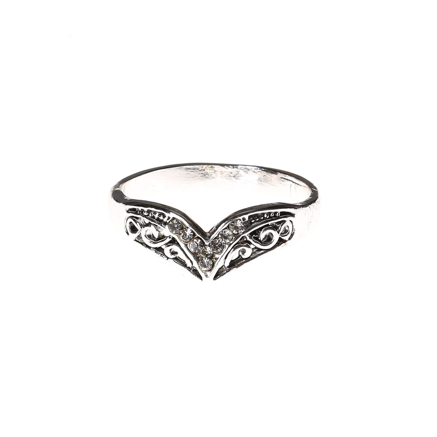 Silver Patterned Wishbone Ring,