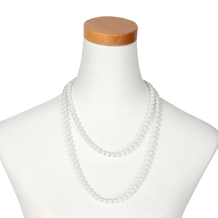 Long Faux Pearl Necklace - White,