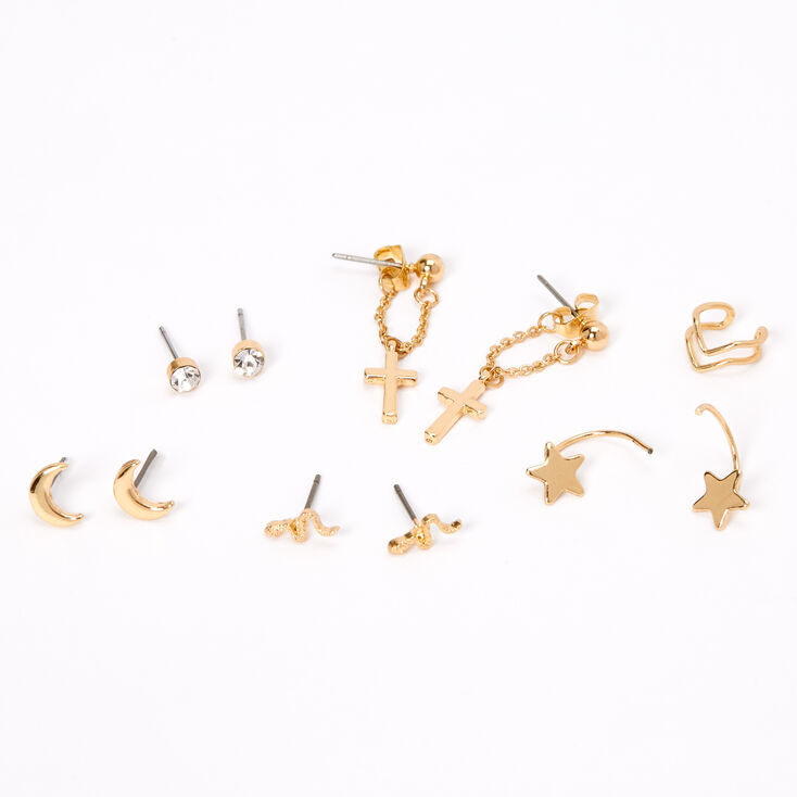 Gold Cross Celestial Mixed Earrings - 6 Pack,