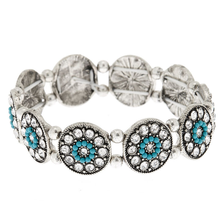 Claire's Bracelet élastique turquoise avec médaillon couleur argenté