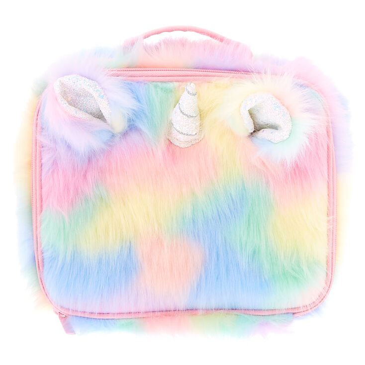 Fluffy Pastel Rainbow Unicorn Insulated Lunch Tote Claire S Us