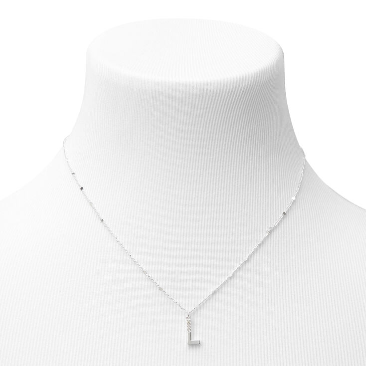 Silver Half Stone Initial Pendant Necklace - L,
