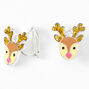 Silver Reindeer Clip On Earrings,