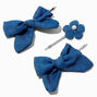 Denim Bow And Flower Hair Pins - 3 Pack,