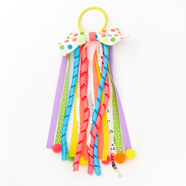 Rainbow Pom Pom Bow Ribbon Hair Tie,