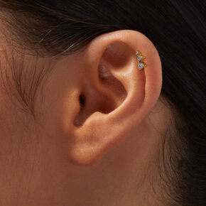 Gold-tone Cubic Zirconia Curve 18G Threadless Cartilage Earring,