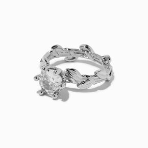 Silver-tone Cubic Zirconia Leaf Rings - 2 Pack,
