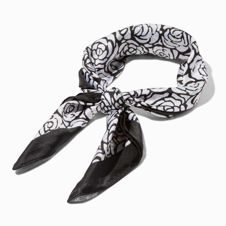 Black and White Silky Roses Headwrap,