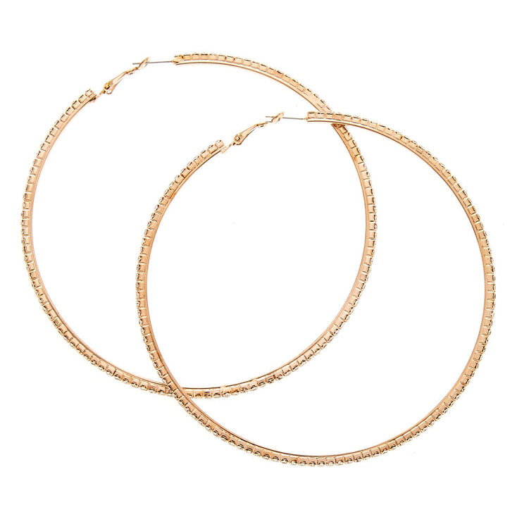 100MM Faux Crystal Lined Rose Gold-tone Hoop Earrings | Claire's