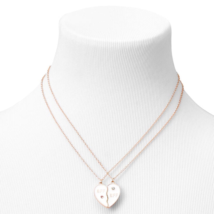 Best Friends White Split Heart Pendant Necklaces - 2 Pack,