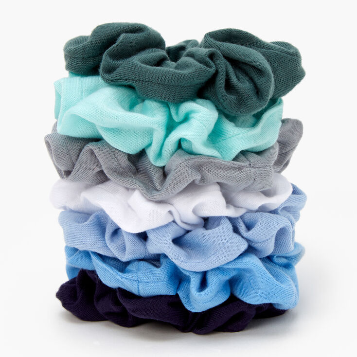 Shades of Blue &amp; Green Solid Hair Scrunchies - 7 Pack,