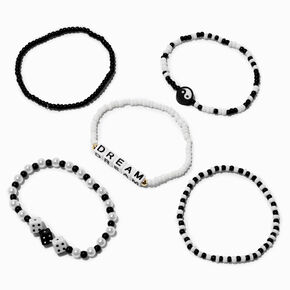 Bracelets &eacute;lastiques perl&eacute;s &laquo;&nbsp;Dream&nbsp;&raquo; noirs et blancs - Lot de 5,