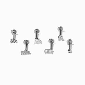 Silver-tone Stainless Steel Cubic Zirconia Geometric 16G Cartilage Earrings - 3 Pack,