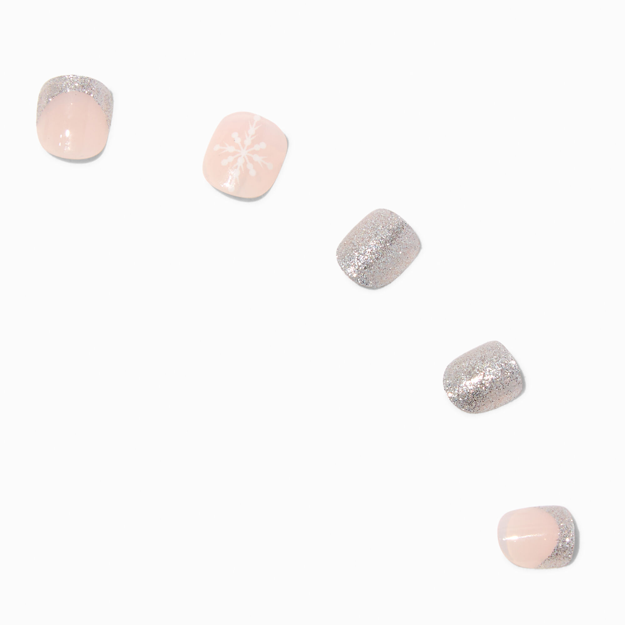 Claire's Club Silver Snowflake Square Press On Vegan Faux Nail Set - 10 Pack,