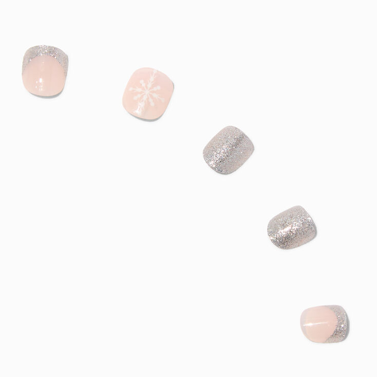 Faux ongles vegan autocollants carr&eacute;s flocon de neige couleur argent&eacute;e Claire&#39;s&nbsp;Club - Lot de 10,