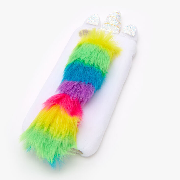 Coque de protection pour portable licorne en fausse fourrure arc-en-ciel - Compatible avec iPhone&reg; 6/7/8/SE,