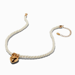 Gold-tone Heart Pendant Twisted Chunky Rope Choker Necklace,