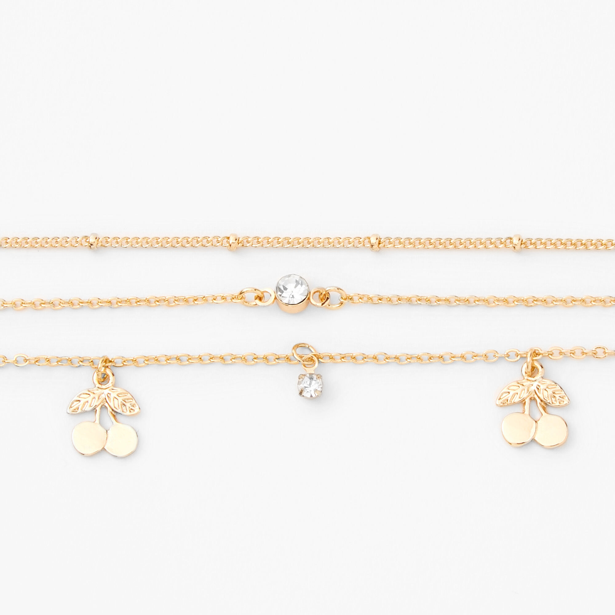 Gold Cherry Charm Choker Necklaces - 3 Pack,