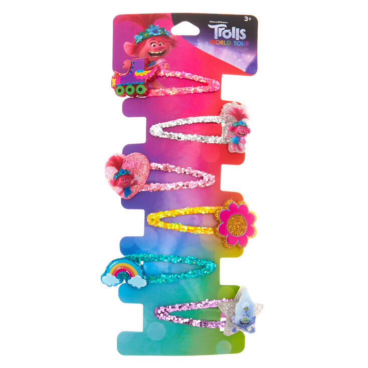 Barrettes clic clac &agrave; paillettes Les Trolls 2&nbsp;: Tourn&eacute;e mondiale- Lot de 6,