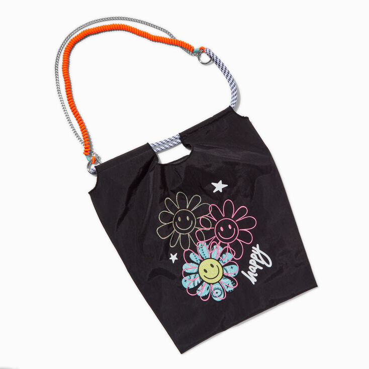 &quot;Happy&quot; Daisy Black Festival Tote Bag,