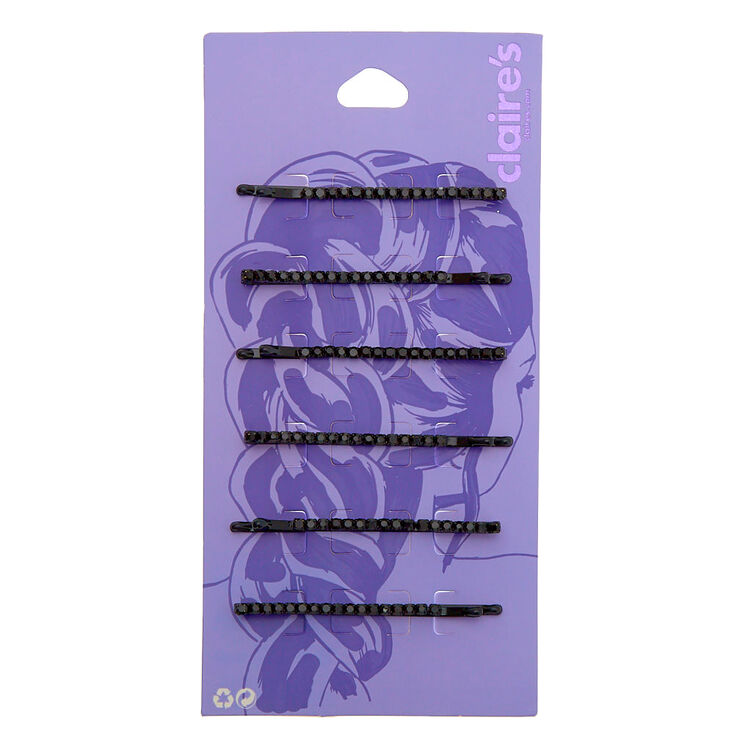 Claire's Épingles plates en strass - Noir, Lot de 6