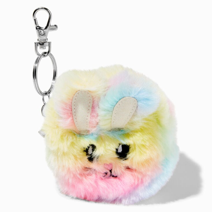 Pastel Rainbow Bunny Pom Keychain,