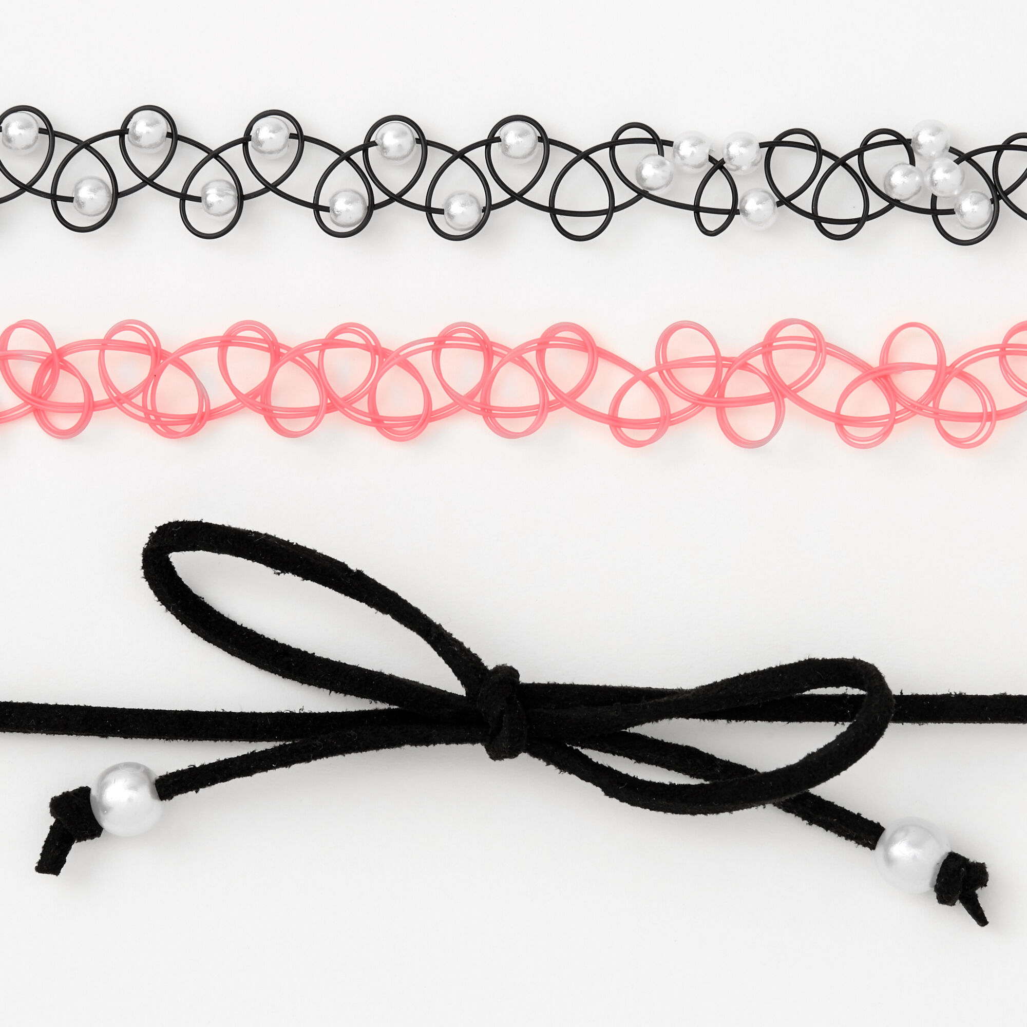 Claire's Club Tattoo Bow Choker Necklaces - Pink, 3 Pack,