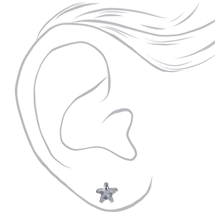 Sterling Silver Cubic Zirconia Star Stud Earrings - 5MM,
