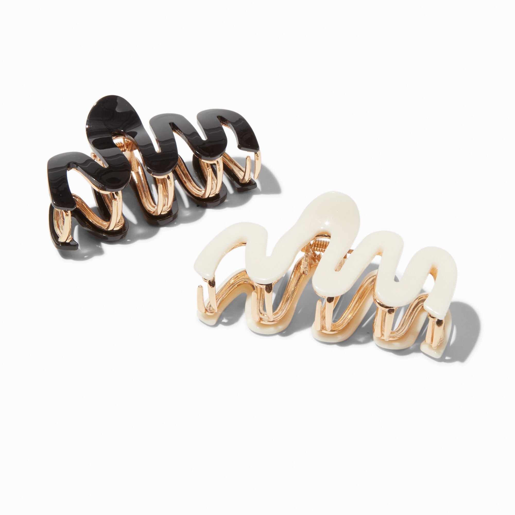 Pinces à cheveux ondulées noire et crème - Lot de 2,