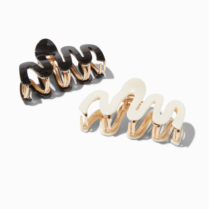 Black &amp; Cream Squiggle Hair Claws - 2 Pack,