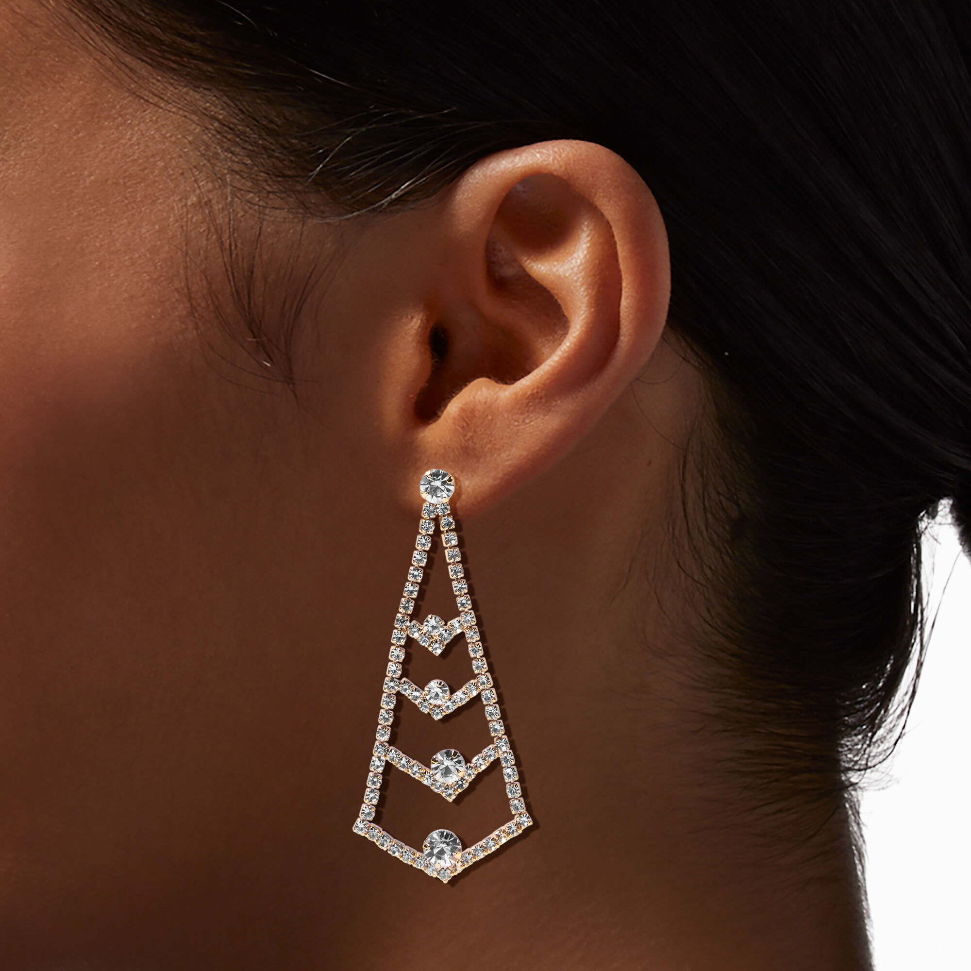 Gold Pyramid Chandelier Drop Earrings,