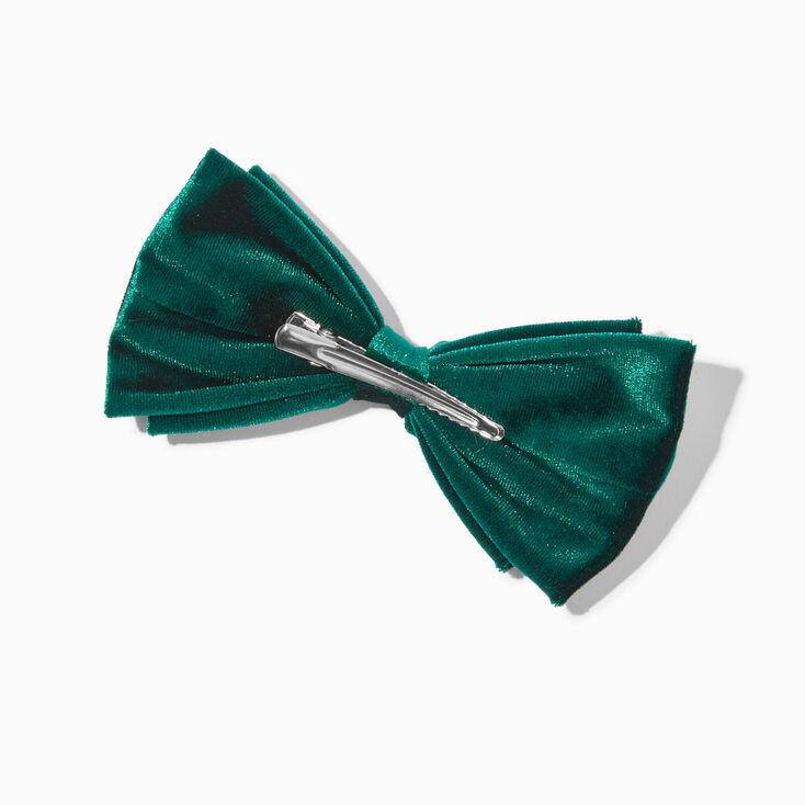Green Velvet Hair Bow Clip,