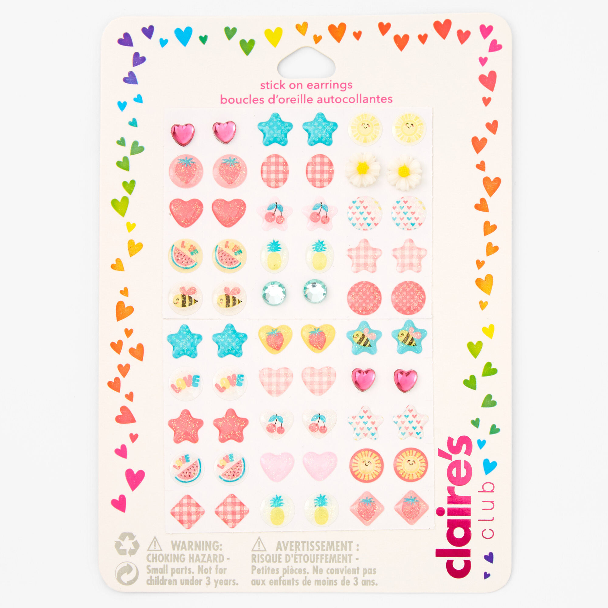 Claire's Club Hearts and Flowers Stick On Earrings - 30 Pack,