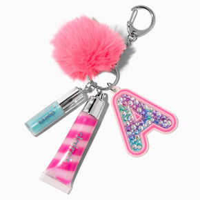 Initial Hot Pink Lip Gloss Keychain - A,