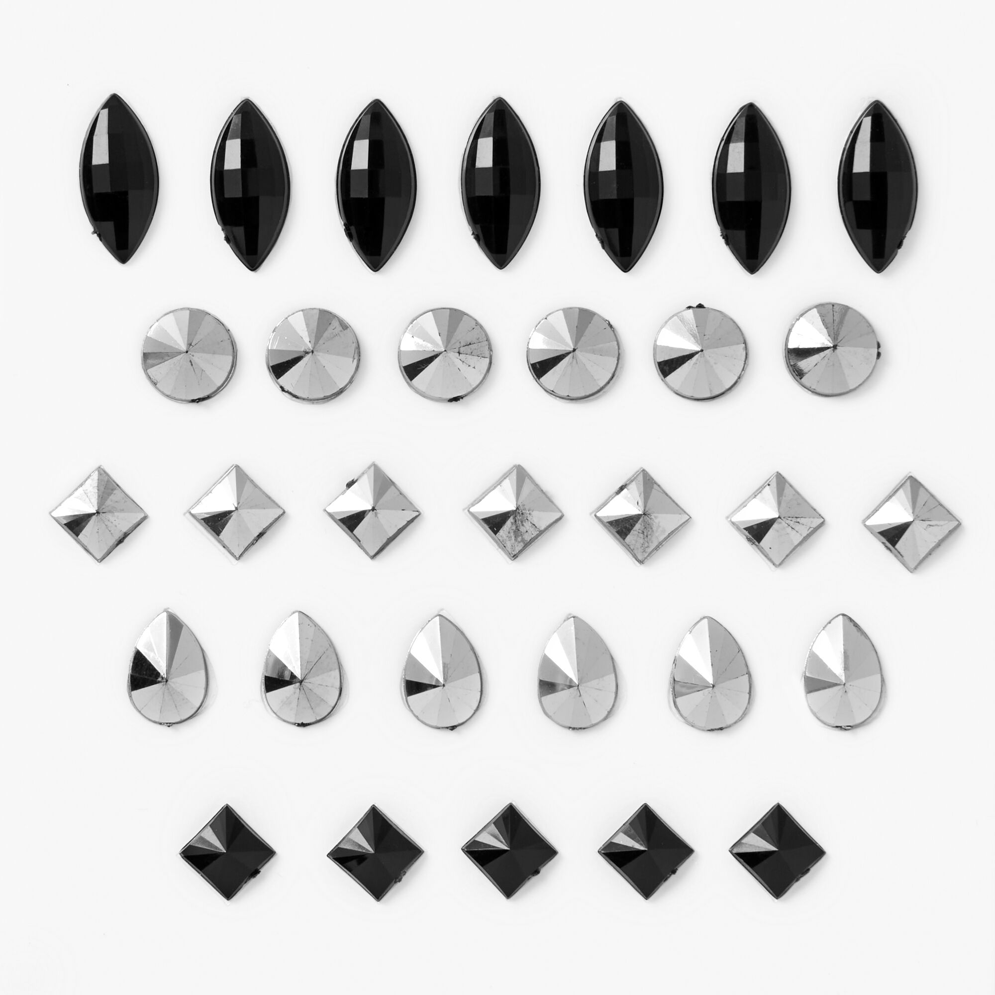 View Claires Silver Edgy Geometric Skin Gems 31 Pack Black information