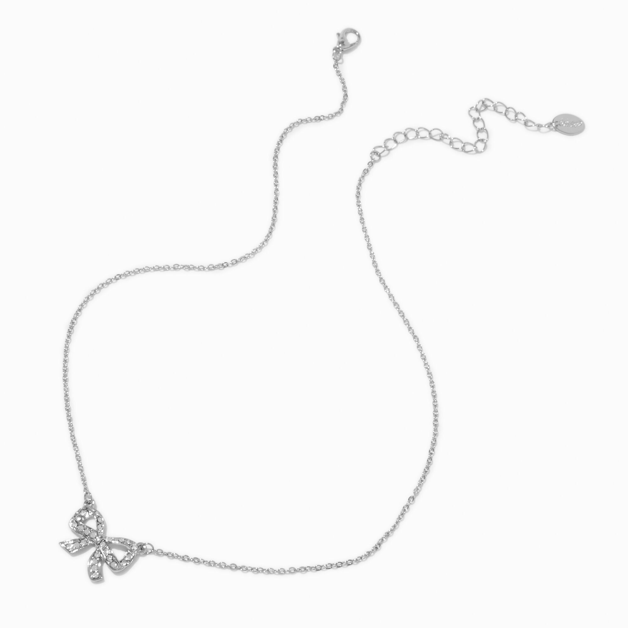 Silver-tone Crystal Bow Pendant Necklace,