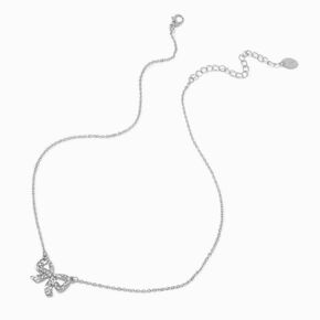 Silver-tone Crystal Bow Pendant Necklace,