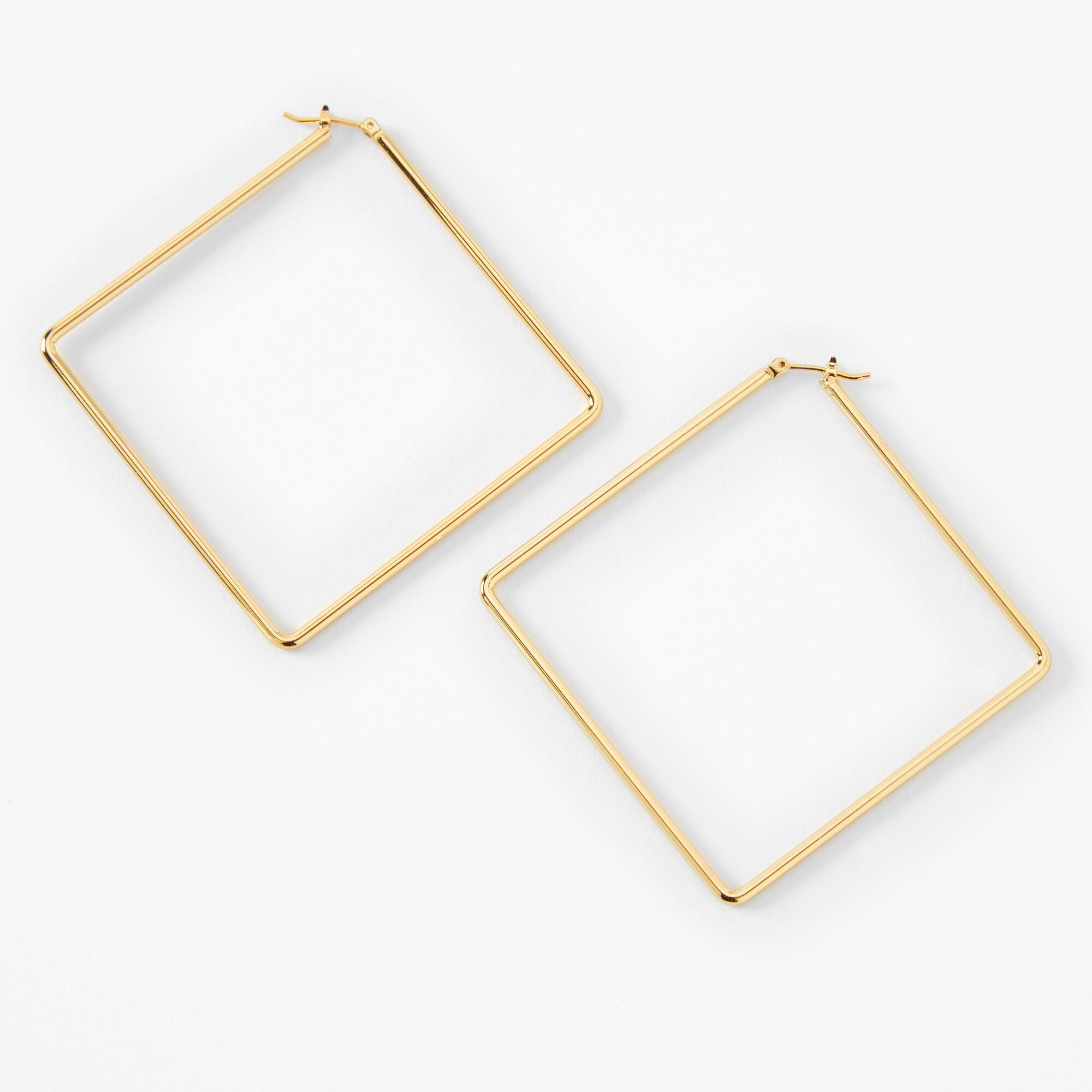 View Claires 18Ct Plated Refined Rhombus Hoop Earrings Gold information