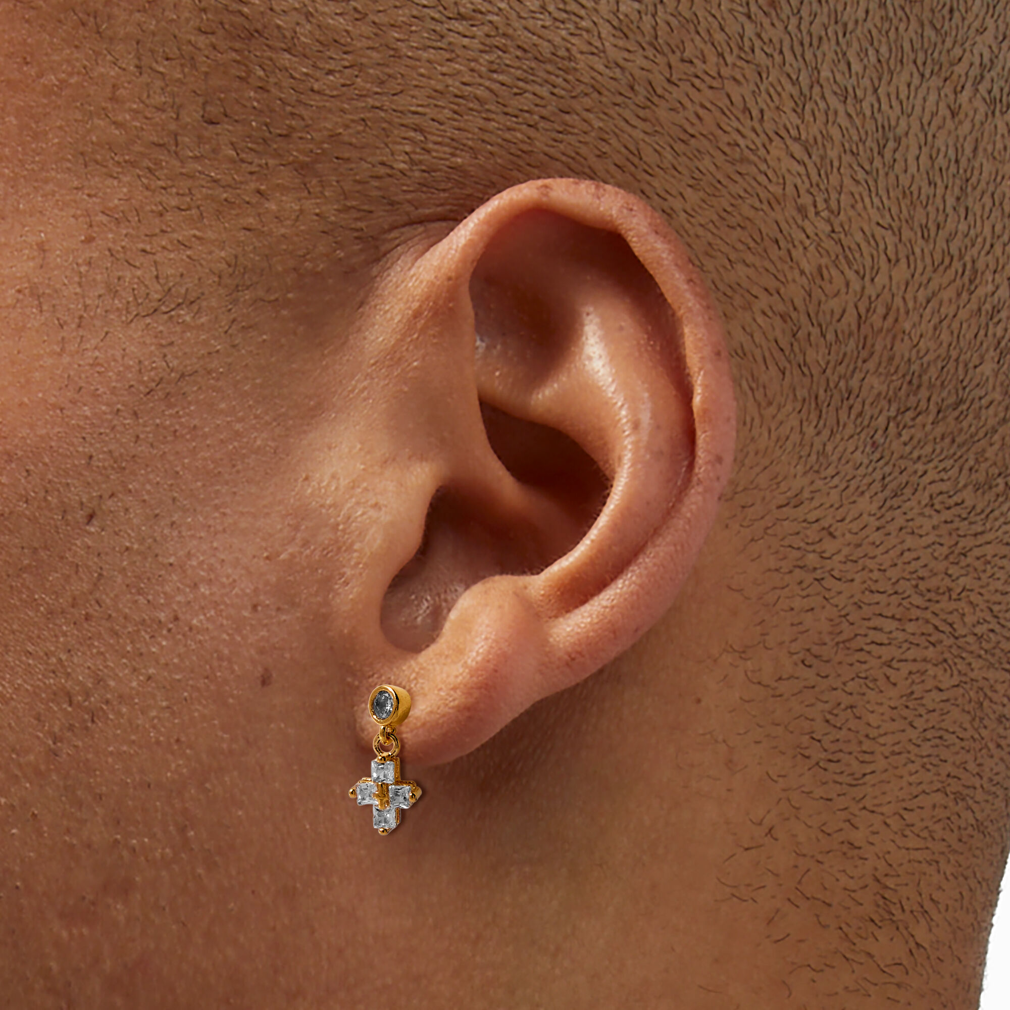 C LUXE by Claire's 18kt Gold Plated Cubic Zirconia Bezel Cross Stud Earrings,